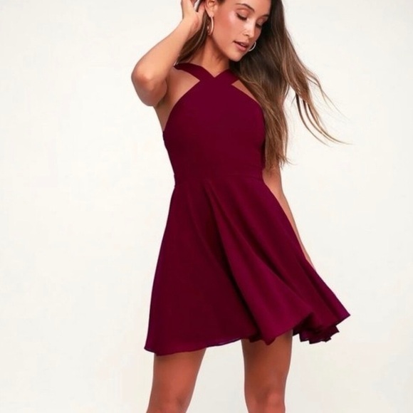 Lulus Dresses & Skirts - Lulu's Forevermore Skater Style Halter Dress Maroon Burgundy Women’s Medium